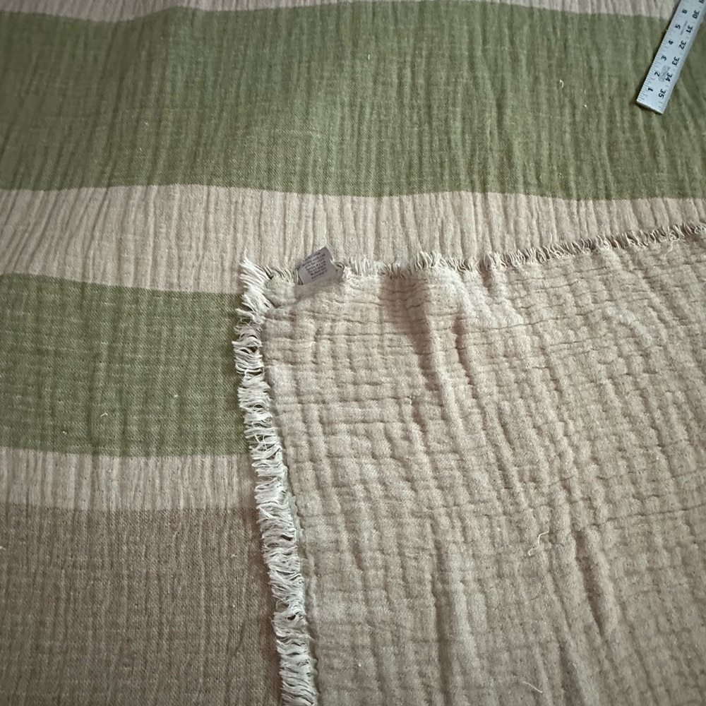 Green and Tan Striped Blanket with Textured Finish